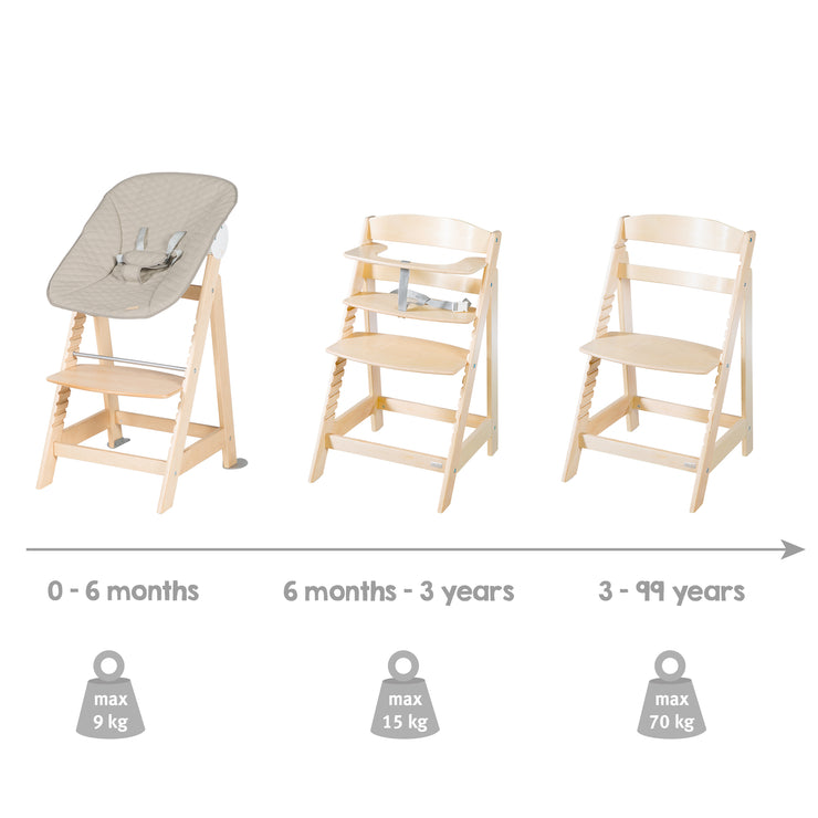 Chaise haute évolutive "Born Up" Set 2in1, "Greyish matelassé" avec fonction pliante