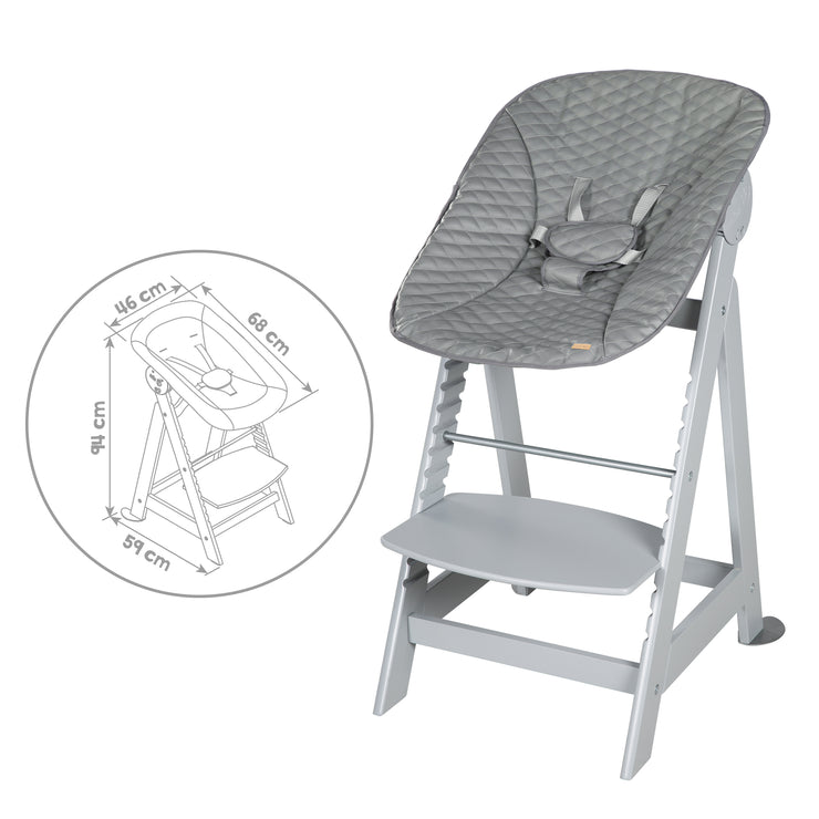 Chaise haute 'Born Up' Set 2in1 en gris, avec transat 'Stone matelassé'