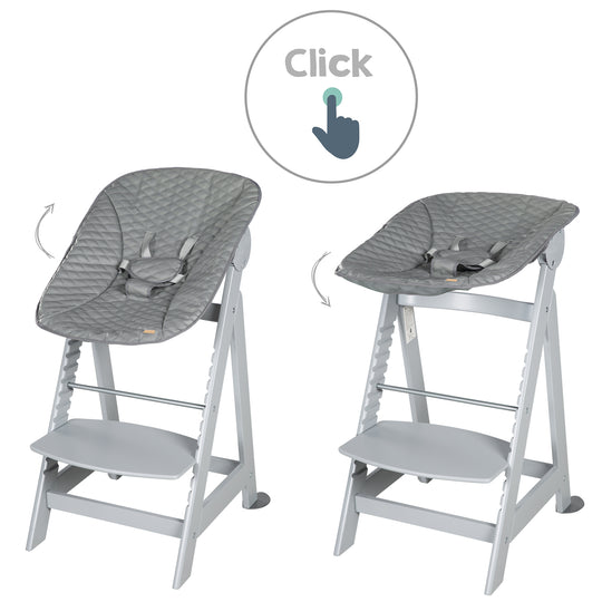 Seggiolone 'Born Up' Set 2in1 in grigio, inclusa la funzione sdraio 'Stone trapuntato'