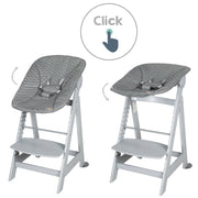 Chaise haute 'Born Up' Set 2in1 en gris, avec transat 'Stone matelassé'