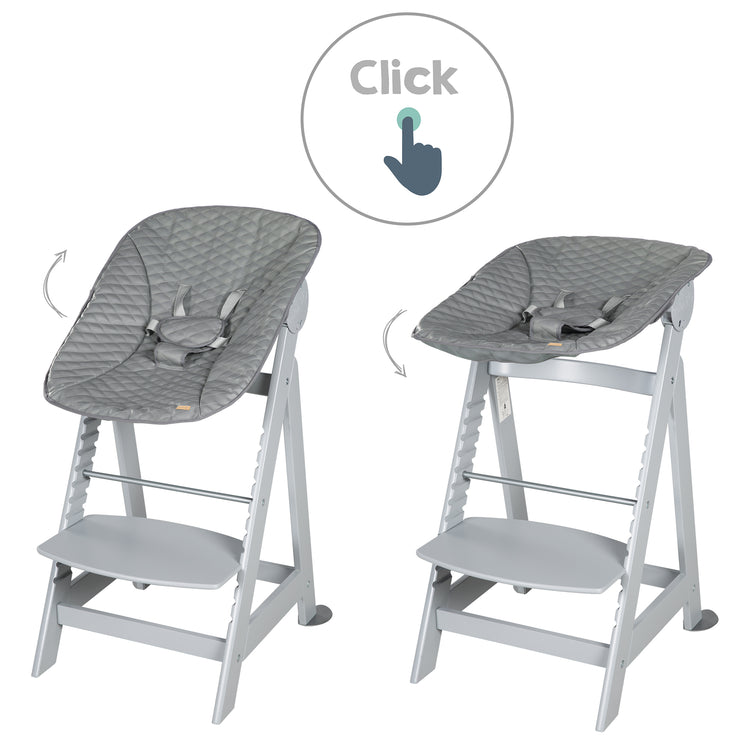 High chair 'Born Up' Set 2in1 in grey, incl. recliner top 'Stone quilted'