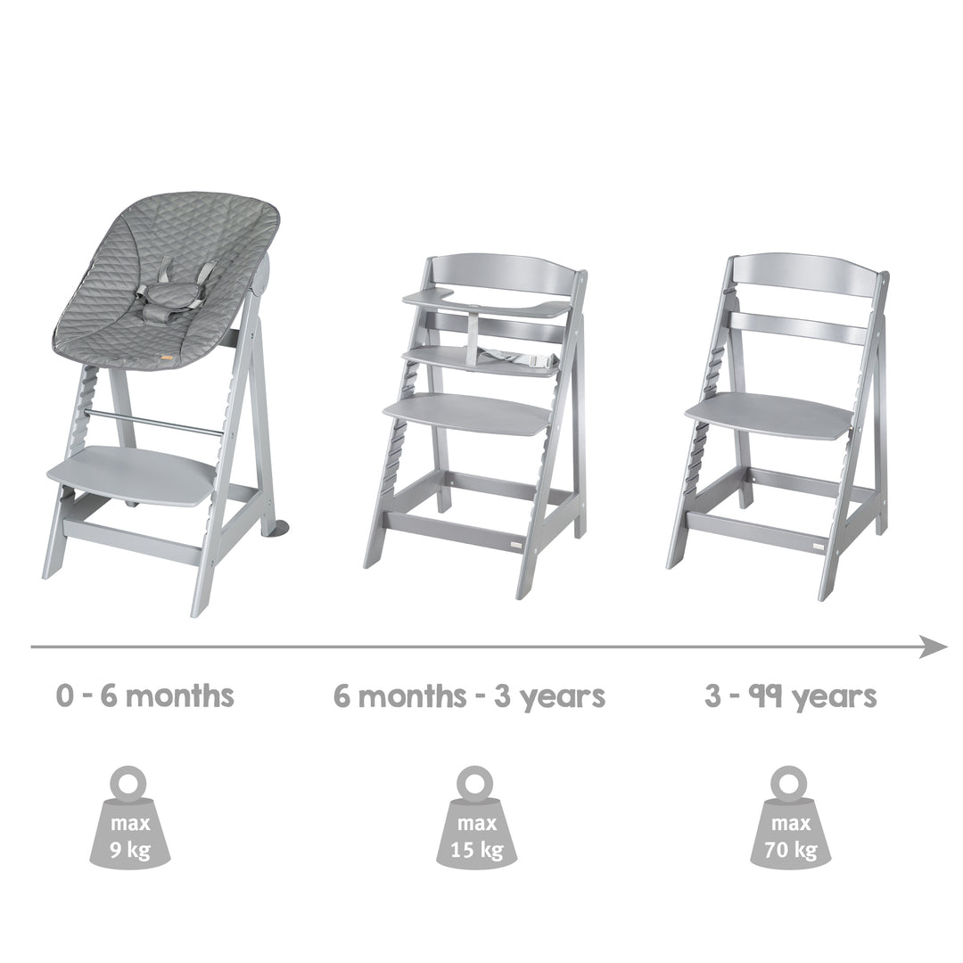 Seggiolone 'Born Up' Set 2in1 in grigio, inclusa la funzione sdraio 'Stone trapuntato'