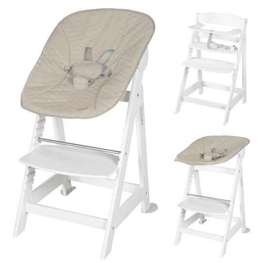 Seggiolone 'Born Up' Set 2in1 in bianco, inclusa la funzione sdraio 'Greyish trapuntato'
