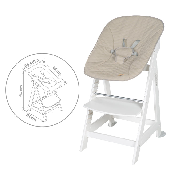 High chair 'Born Up' Set 2in1 in white, incl. newborn top 'Greyish quilted'