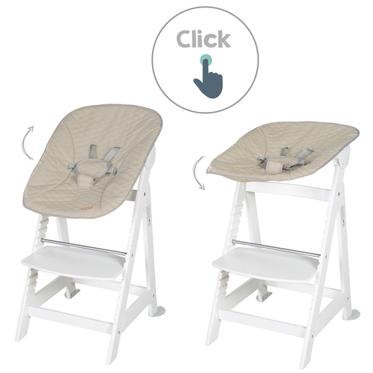 Seggiolone 'Born Up' Set 2in1 in bianco, inclusa la funzione sdraio 'Greyish trapuntato'