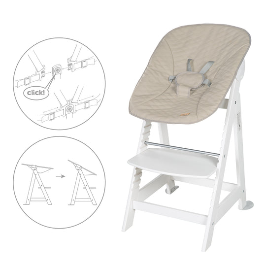 Seggiolone 'Born Up' Set 2in1 in bianco, inclusa la funzione sdraio 'Greyish trapuntato'