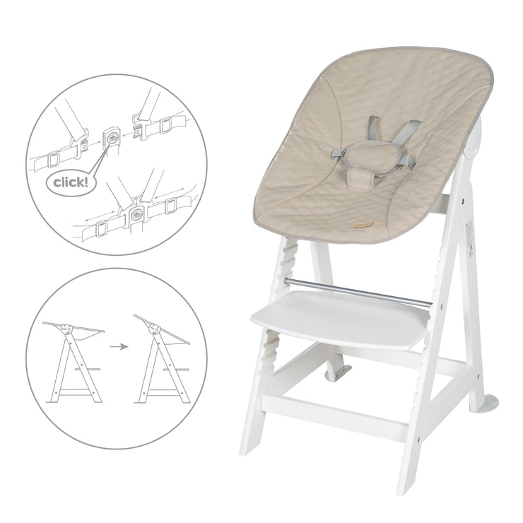 Trona 'Born Up' Set 2en1 en blanco, incl. tapa reclinable 'Acolchado grisáceo'