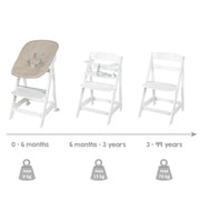 High chair 'Born Up' Set 2in1 in white, incl. newborn top 'Greyish quilted'