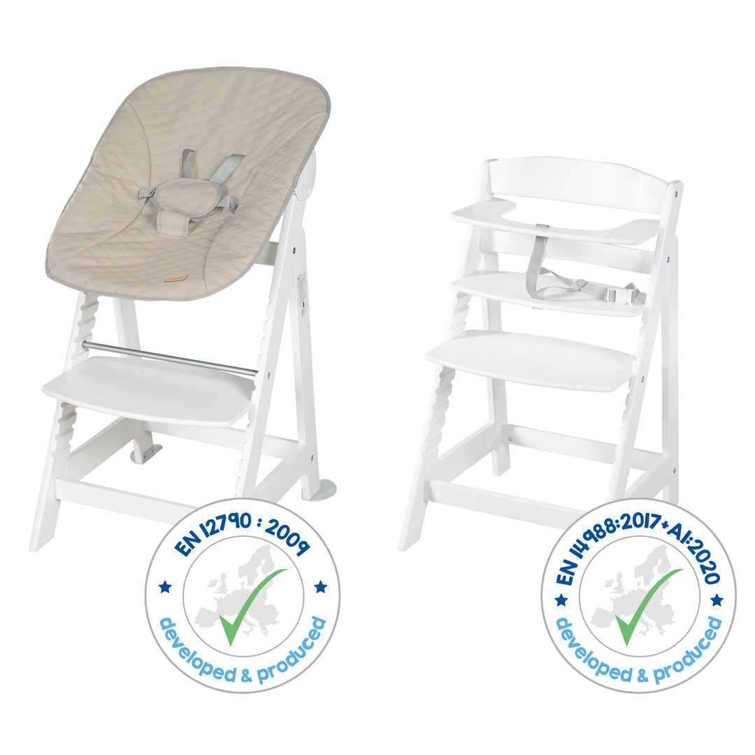 Seggiolone 'Born Up' Set 2in1 in bianco, inclusa la funzione sdraio 'Greyish trapuntato'