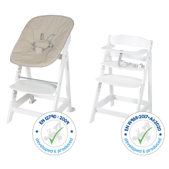 Seggiolone 'Born Up' Set 2in1 in bianco, inclusa la funzione sdraio 'Greyish trapuntato'