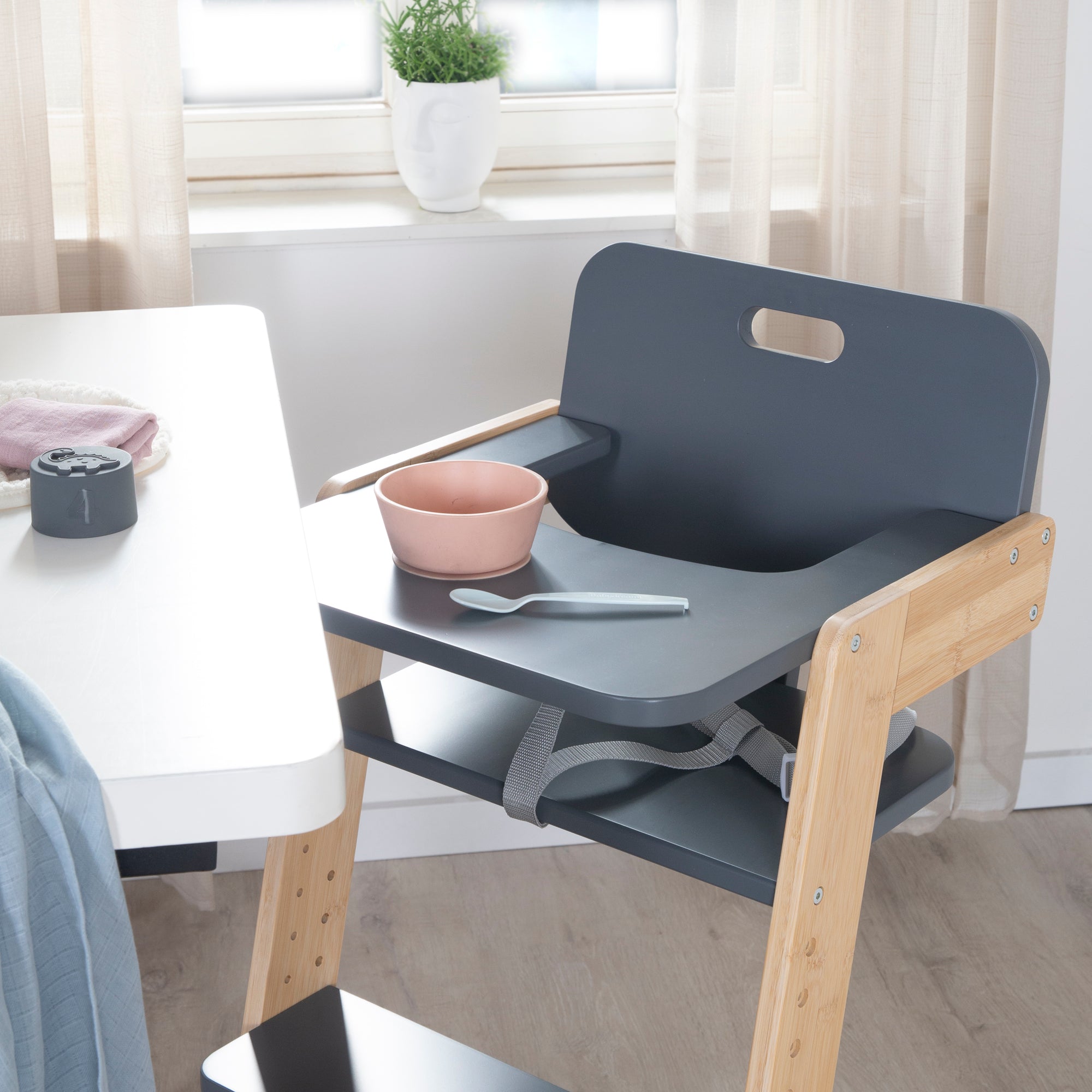 Roba Babyhochstuhl Nature Up – Bambus, Mitwachsend Bis 70 Kg, Weiß/natur
