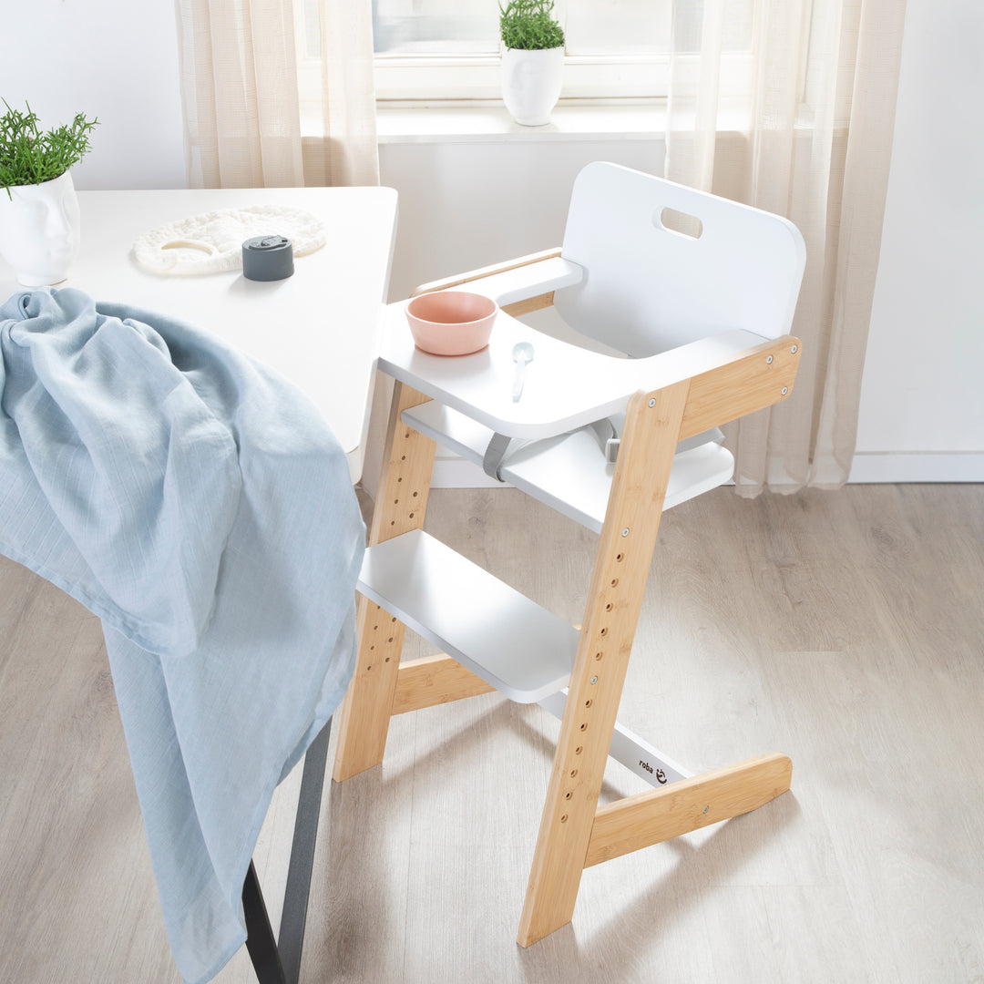 Baby High Chair 'Nature Up' with Removable Tray – Bamboo Natural White