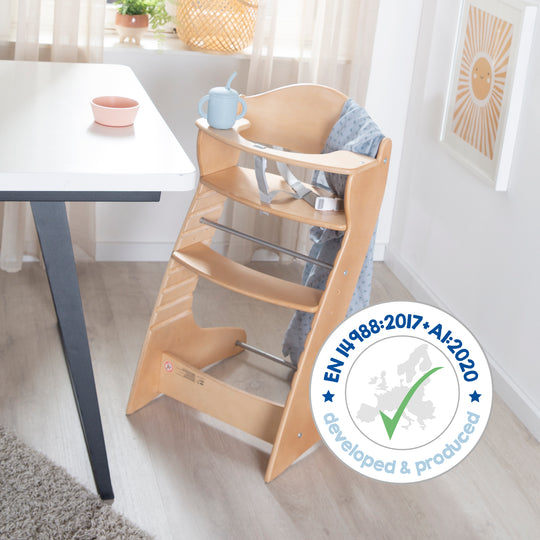 High Chair 'Chair Up', Adjustable High Chair for Babies & Children, Wood, Natural