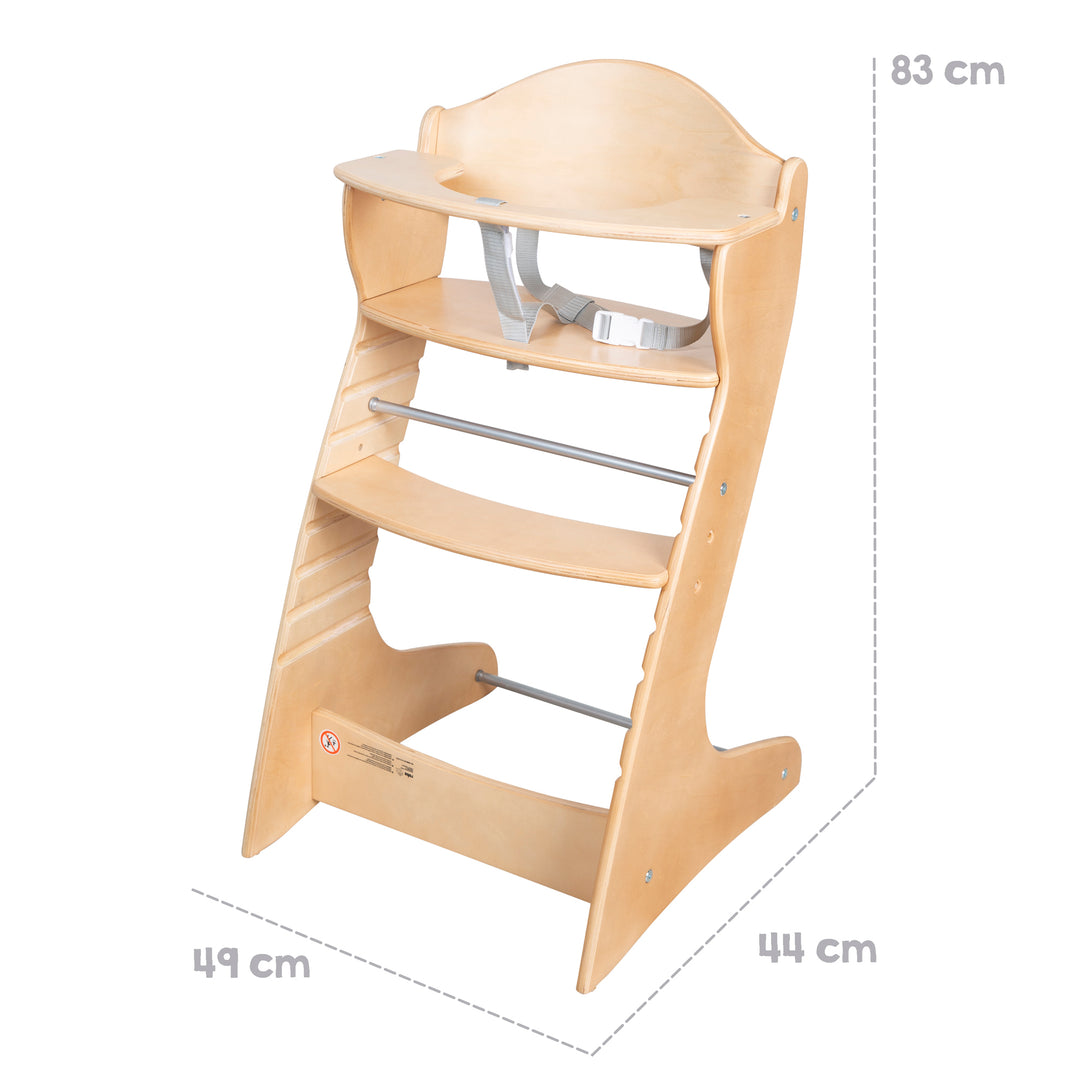 High Chair 'Chair Up', Adjustable High Chair for Babies & Children, Wood, Natural