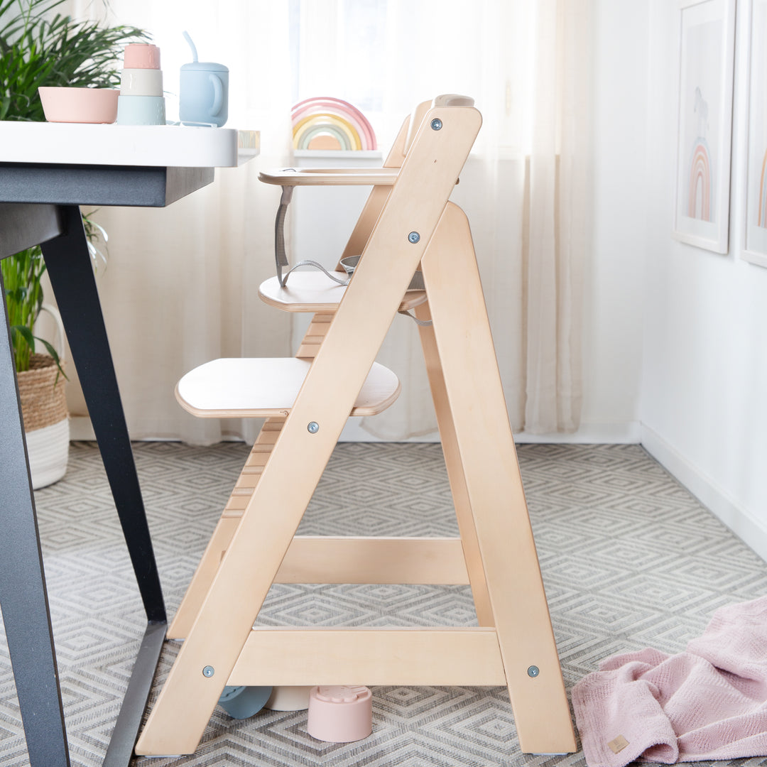 Trona combinada 'Sit Up Flex', ajustable hasta la silla juvenil, madera natural