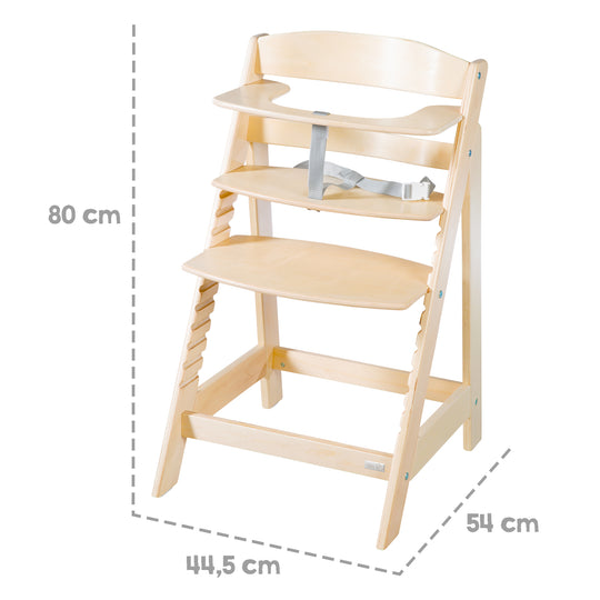 Trona combinada 'Sit Up Flex', ajustable hasta la silla juvenil, madera natural