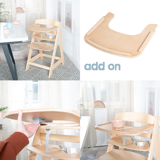 Trona combinada 'Sit Up Flex', ajustable hasta la silla juvenil, madera natural