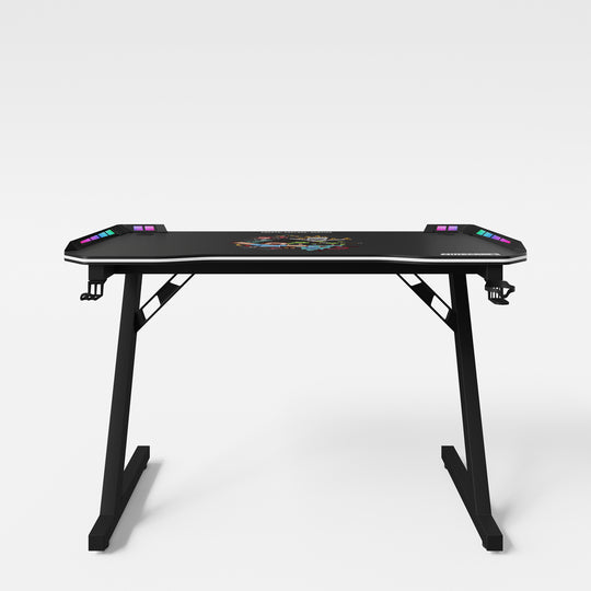 Bureau de jeu avec LED 'Minecraft' - support pour tasse et casque - pied en Z en métal