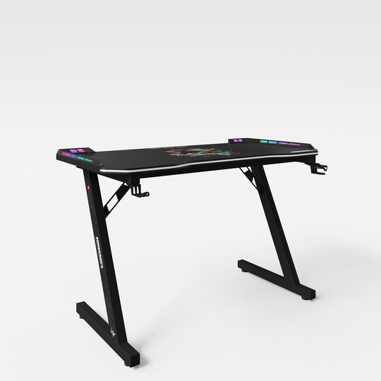 Bureau de jeu avec LED 'Minecraft' - support pour tasse et casque - pied en Z en métal