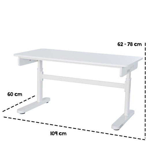 Escritorio Basic blanco - Escritorio infantil regulable en altura 62-78 cm - Mesa ergonómica para habitación infantil y juvenil - Sin cajón - 110x60 cm - Diseño moderno - Estable y fácil de limpiar
