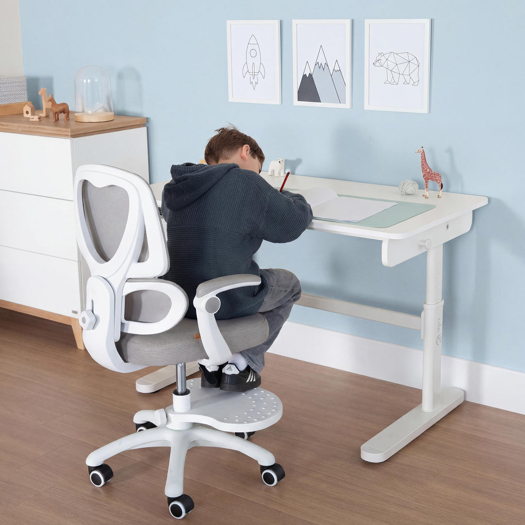 Escritorio Basic blanco - Escritorio infantil regulable en altura 62-78 cm - Mesa ergonómica para habitación infantil y juvenil - Sin cajón - 110x60 cm - Diseño moderno - Estable y fácil de limpiar