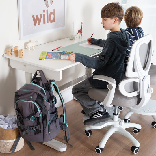 Escritorio Basic blanco - Escritorio infantil regulable en altura 62-78 cm - Mesa ergonómica para habitación infantil y juvenil - Sin cajón - 110x60 cm - Diseño moderno - Estable y fácil de limpiar