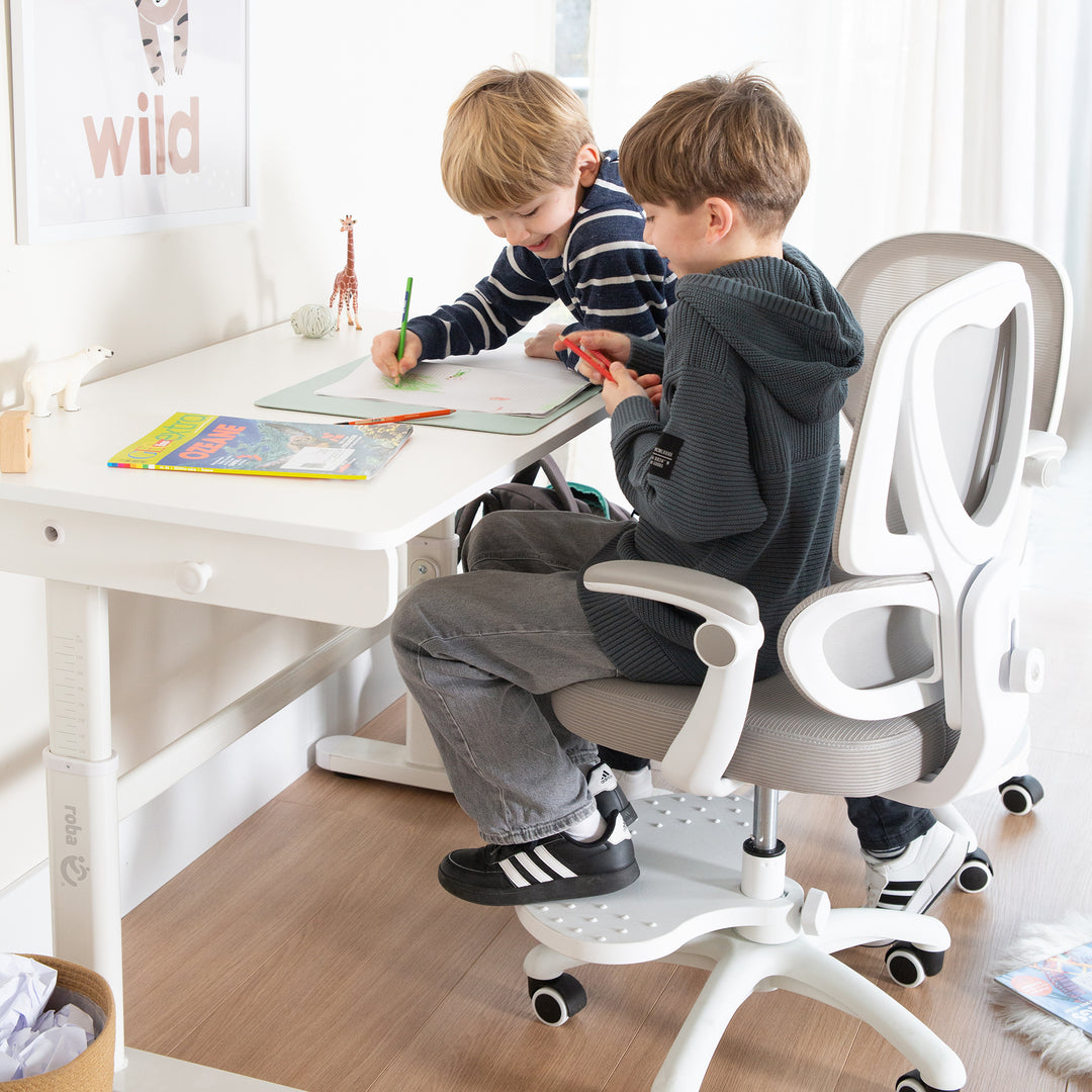 Escritorio Basic blanco - Escritorio infantil regulable en altura 62-78 cm - Mesa ergonómica para habitación infantil y juvenil - Sin cajón - 110x60 cm - Diseño moderno - Estable y fácil de limpiar