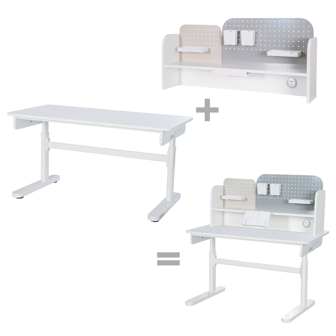 Escritorio Basic blanco - Escritorio infantil regulable en altura 62-78 cm - Mesa ergonómica para habitación infantil y juvenil - Sin cajón - 110x60 cm - Diseño moderno - Estable y fácil de limpiar