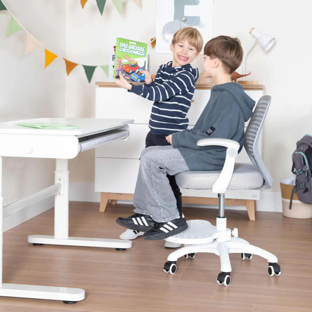 Escritorio con cajón blanco - Escritorio infantil regulable en altura 62-78 cm - Escritorio infantil ergonómico con espacio de almacenamiento - Para niños y jóvenes - Incl. cajón - 110x60 cm - Diseño moderno - Estable y fácil de cuidar