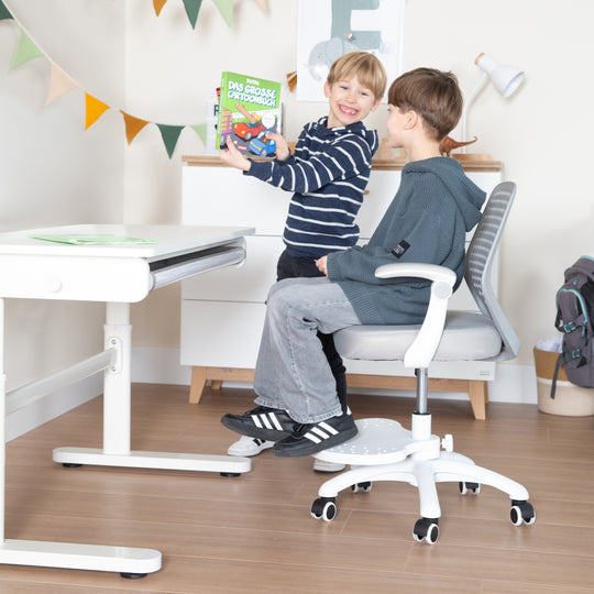 Escritorio con cajón blanco - Escritorio infantil regulable en altura 62-78 cm - Escritorio infantil ergonómico con espacio de almacenamiento - Para niños y jóvenes - Incl. cajón - 110x60 cm - Diseño moderno - Estable y fácil de cuidar