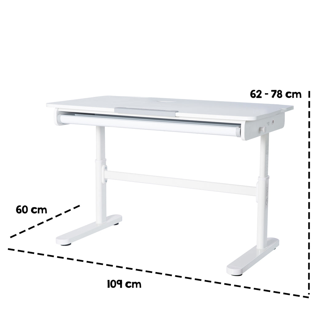 Escritorio inclinable con cajón blanco - Escritorio infantil regulable en altura 62-78 cm - Con encimera basculante y espacio de almacenamiento - Para niños y jóvenes - Ergonómico y funcional - 110 x 60 cm - Diseño moderno