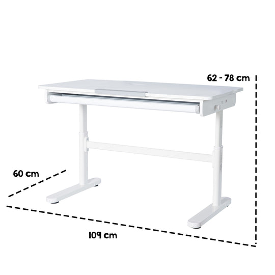 Escritorio inclinable con cajón blanco - Escritorio infantil regulable en altura 62-78 cm - Con encimera basculante y espacio de almacenamiento - Para niños y jóvenes - Ergonómico y funcional - 110 x 60 cm - Diseño moderno