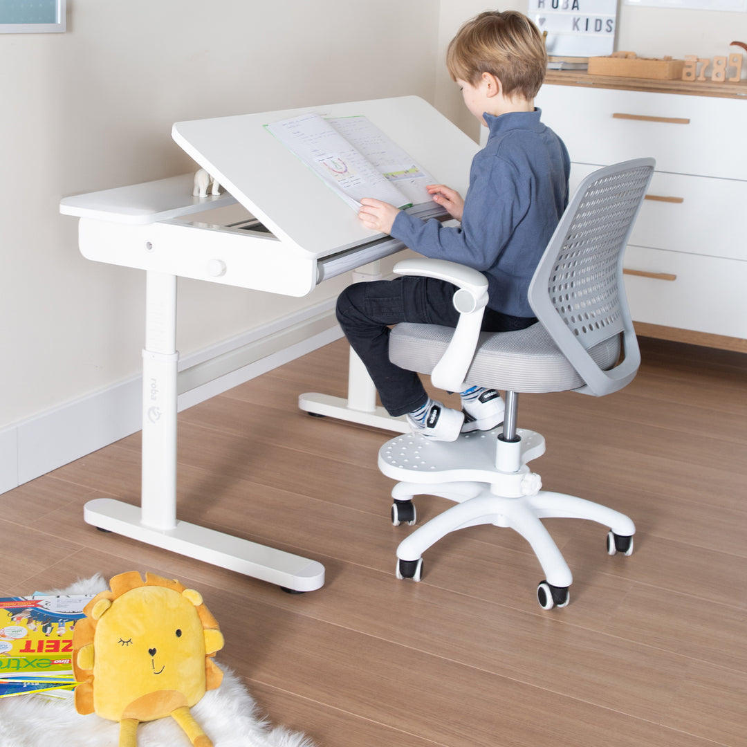 Escritorio inclinable con cajón blanco - Escritorio infantil regulable en altura 62-78 cm - Con encimera basculante y espacio de almacenamiento - Para niños y jóvenes - Ergonómico y funcional - 110 x 60 cm - Diseño moderno