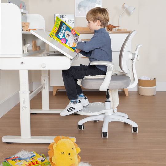 Escritorio inclinable con cajón blanco - Escritorio infantil regulable en altura 62-78 cm - Con encimera basculante y espacio de almacenamiento - Para niños y jóvenes - Ergonómico y funcional - 110 x 60 cm - Diseño moderno