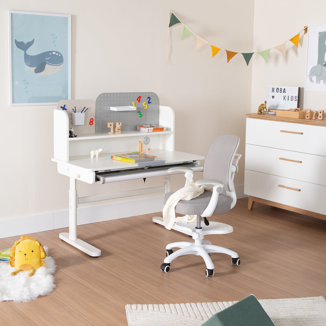 Escritorio inclinable con cajón blanco - Escritorio infantil regulable en altura 62-78 cm - Con encimera basculante y espacio de almacenamiento - Para niños y jóvenes - Ergonómico y funcional - 110 x 60 cm - Diseño moderno