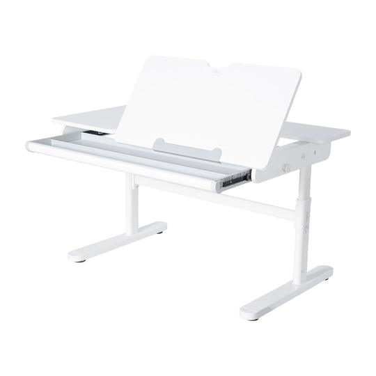 Escritorio parcialmente inclinado con cajón blanco - Escritorio infantil ajustable en altura 62-78 cm - Mitad derecha de la mesa inclinable - Con almacenamiento y superficie de trabajo ergonómica - 110x60 cm - Niños y adolescentes - Moderno y estable