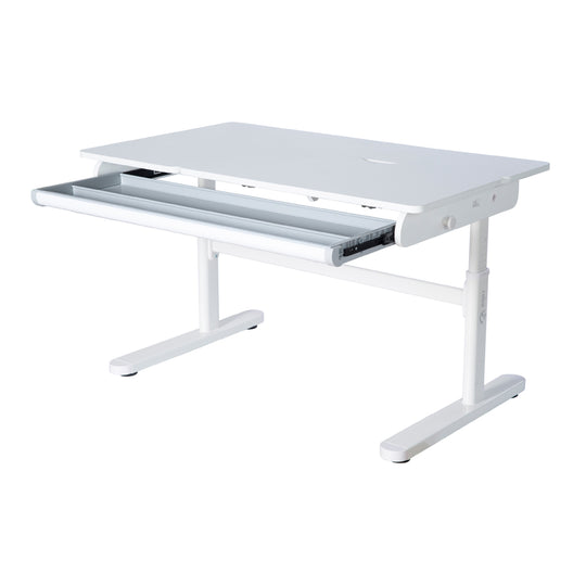 Escritorio parcialmente inclinado con cajón blanco - Escritorio infantil ajustable en altura 62-78 cm - Mitad derecha de la mesa inclinable - Con almacenamiento y superficie de trabajo ergonómica - 110x60 cm - Niños y adolescentes - Moderno y estable