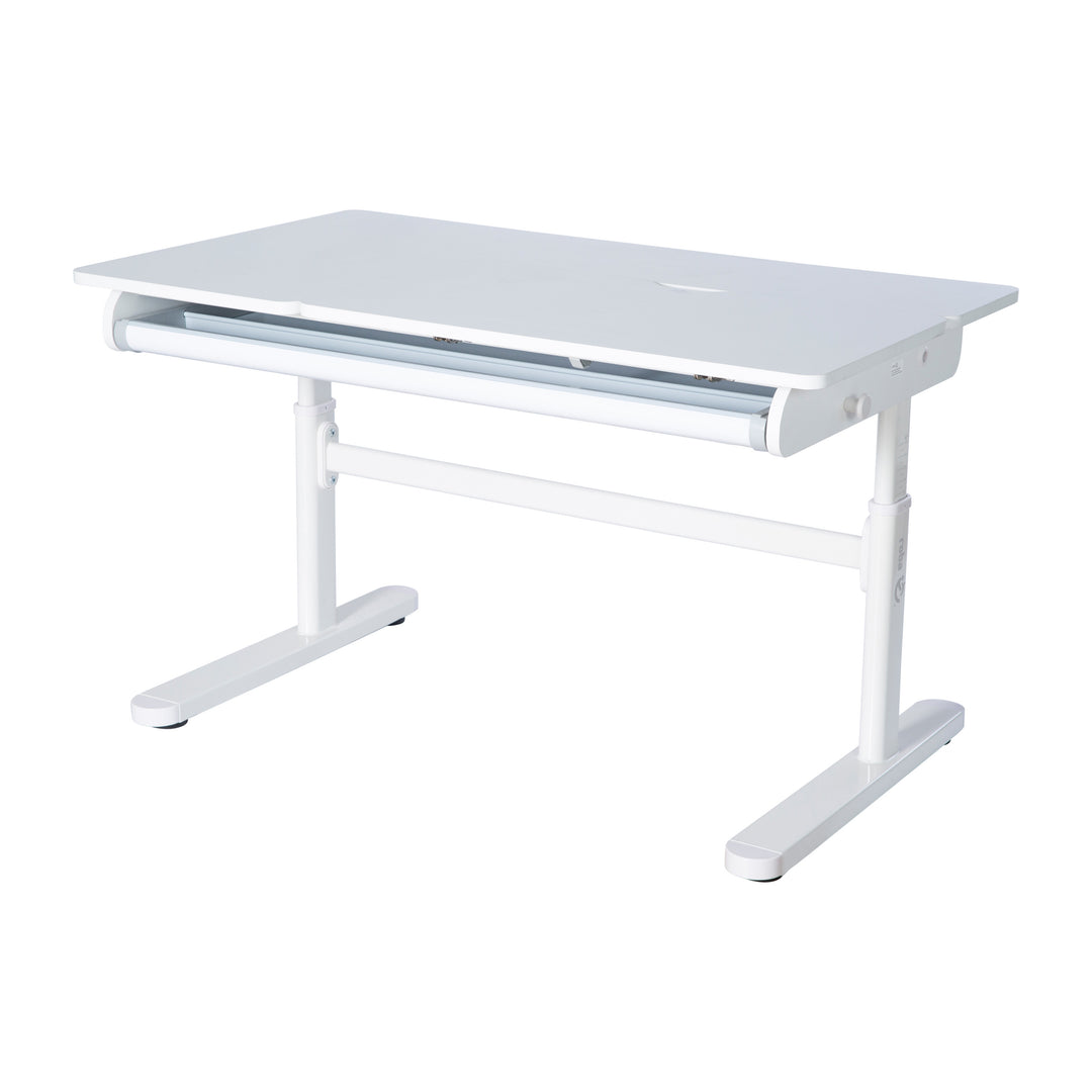 Escritorio parcialmente inclinado con cajón blanco - Escritorio infantil ajustable en altura 62-78 cm - Mitad derecha de la mesa inclinable - Con almacenamiento y superficie de trabajo ergonómica - 110x60 cm - Niños y adolescentes - Moderno y estable