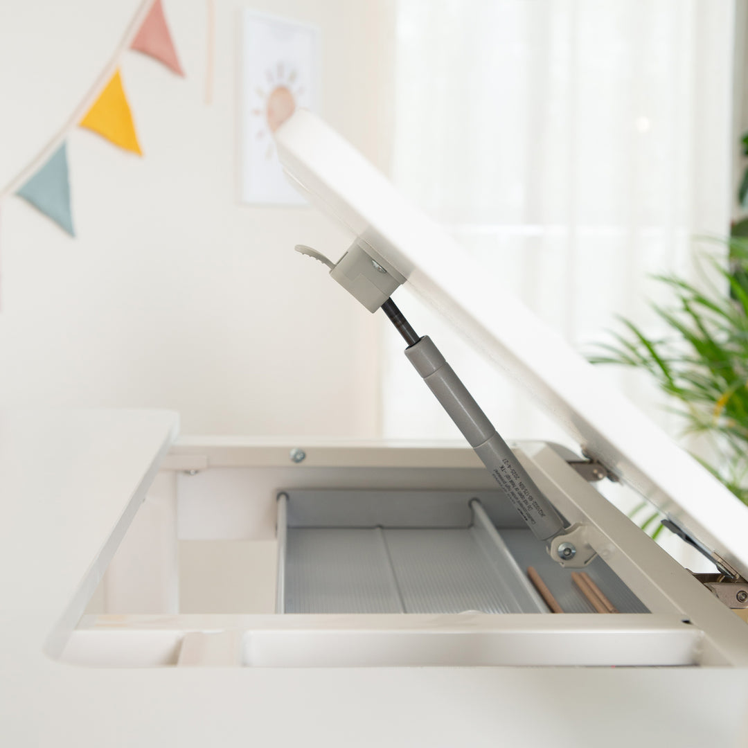 Escritorio parcialmente inclinado con cajón blanco - Escritorio infantil ajustable en altura 62-78 cm - Mitad derecha de la mesa inclinable - Con almacenamiento y superficie de trabajo ergonómica - 110x60 cm - Niños y adolescentes - Moderno y estable