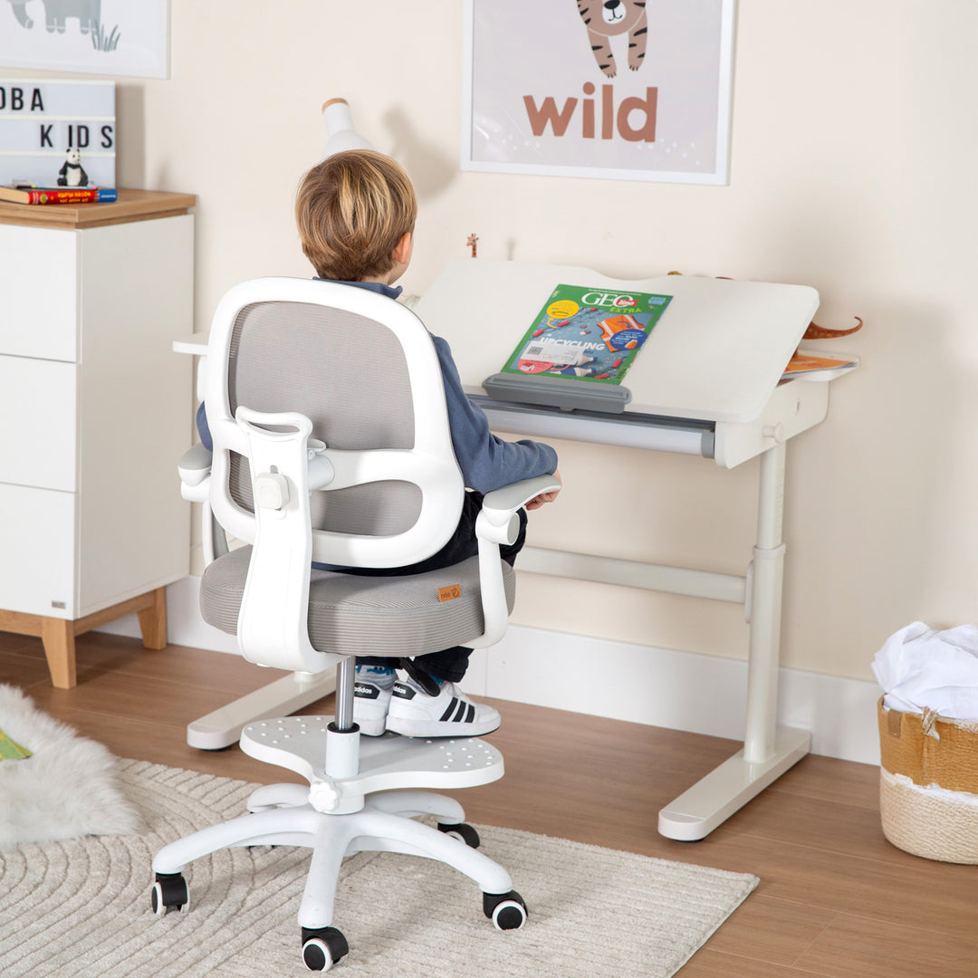 Escritorio parcialmente inclinado con cajón blanco - Escritorio infantil ajustable en altura 62-78 cm - Mitad derecha de la mesa inclinable - Con almacenamiento y superficie de trabajo ergonómica - 110x60 cm - Niños y adolescentes - Moderno y estable