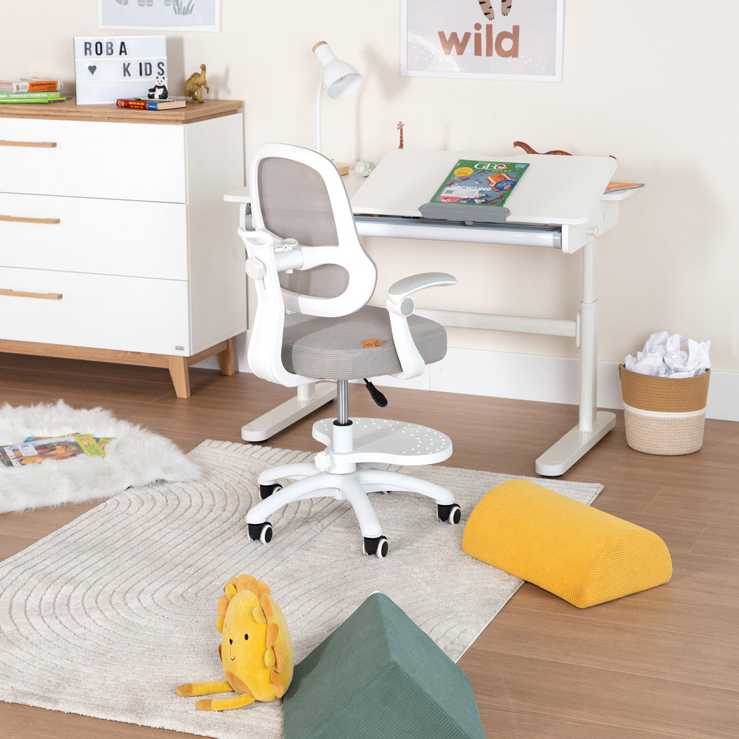 Escritorio parcialmente inclinado con cajón blanco - Escritorio infantil ajustable en altura 62-78 cm - Mitad derecha de la mesa inclinable - Con almacenamiento y superficie de trabajo ergonómica - 110x60 cm - Niños y adolescentes - Moderno y estable