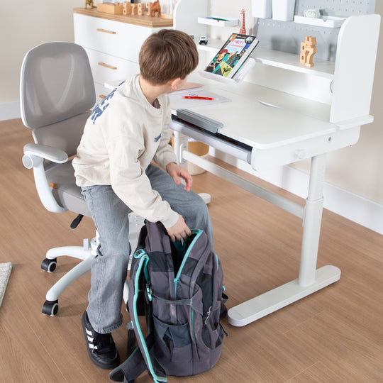 Escritorio parcialmente inclinado con cajón blanco - Escritorio infantil ajustable en altura 62-78 cm - Mitad derecha de la mesa inclinable - Con almacenamiento y superficie de trabajo ergonómica - 110x60 cm - Niños y adolescentes - Moderno y estable