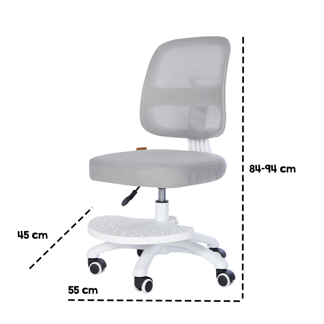 Kinderbürostuhl Smart Grow 2D- Ergonomischer Drehstuhl - Höhenverstellbar - Weiß / Grau