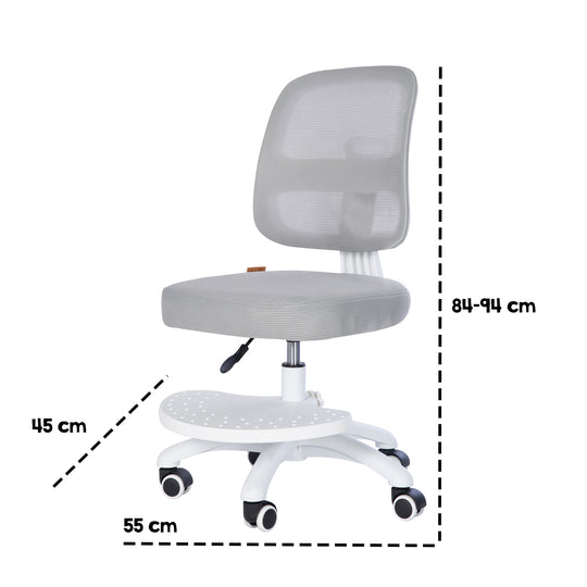 Kinderbürostuhl Smart Grow 2D- Ergonomischer Drehstuhl - Höhenverstellbar - Weiß / Grau