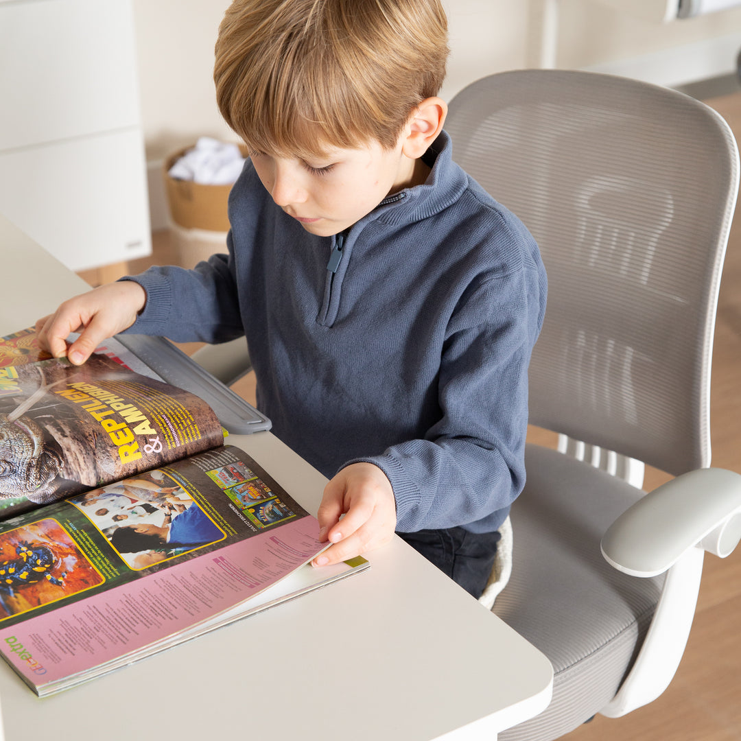 Kinderbürostuhl Smart Grow 2D- Ergonomischer Drehstuhl - Höhenverstellbar - Weiß / Grau