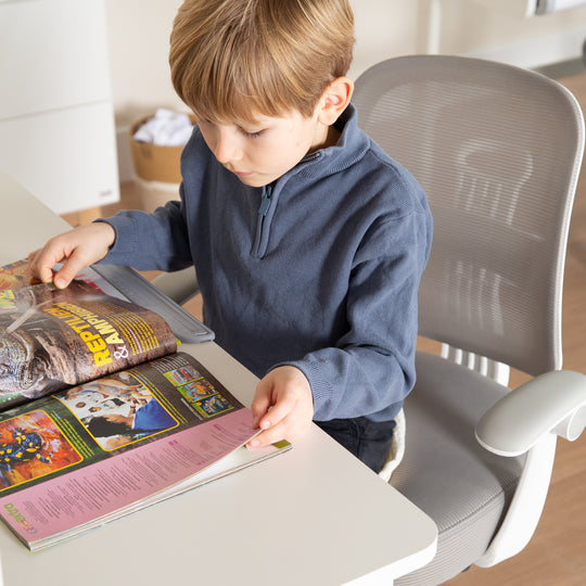 Kinderbürostuhl Smart Grow 2D- Ergonomischer Drehstuhl - Höhenverstellbar - Weiß / Grau