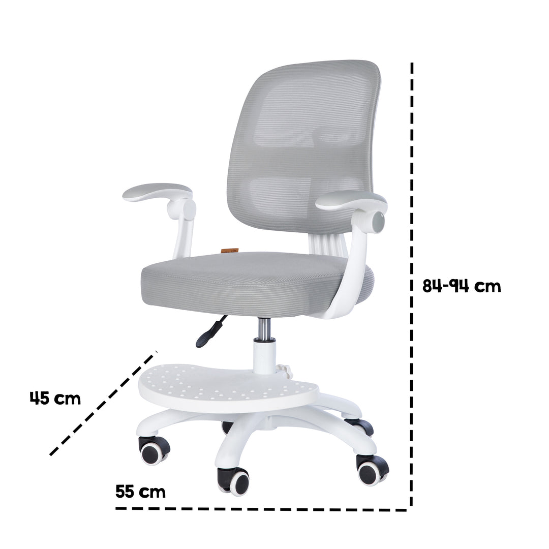 Kinderbürostuhl Smart Grow 2D- Ergonomischer Drehstuhl - Höhenverstellbar - Weiß / Grau