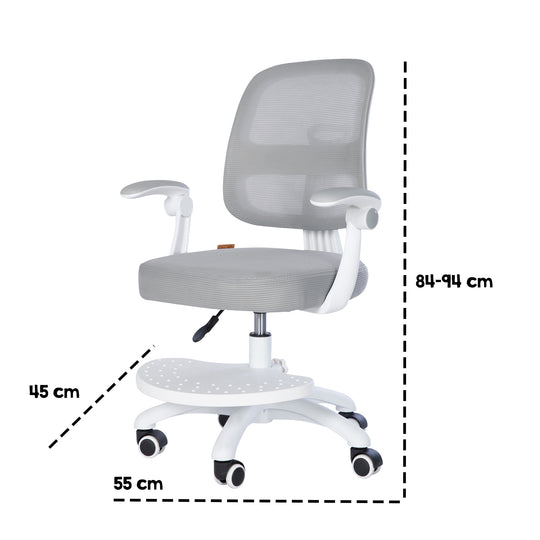 Kinderbürostuhl Smart Grow 2D- Ergonomischer Drehstuhl - Höhenverstellbar - Weiß / Grau