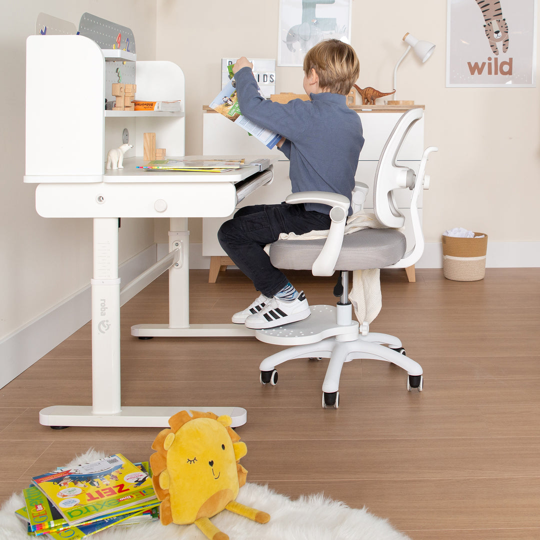 Kinderbürostuhl Smart Grow 2D- Ergonomischer Drehstuhl - Höhenverstellbar - Weiß / Grau