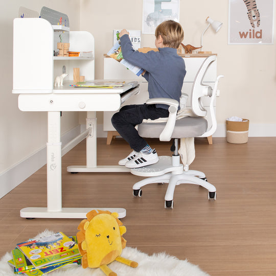 Kinderbürostuhl Smart Grow 2D- Ergonomischer Drehstuhl - Höhenverstellbar - Weiß / Grau
